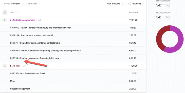 Reporting by Project and Tasks